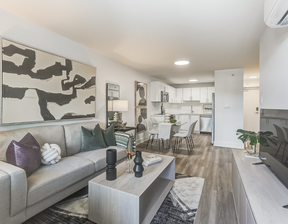 Living room of a one bedroom suite at Elora.